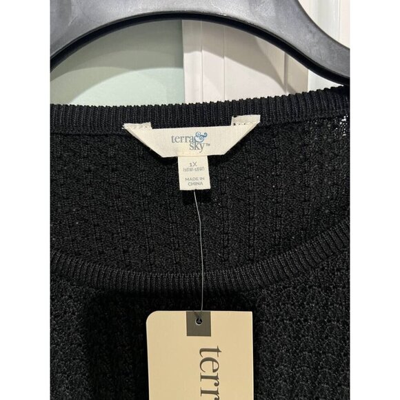 Terra & Sky Women's Textured Sweater 3/4 Sleeve Length Black Size 1X A000430 - Picture 4 of 7
